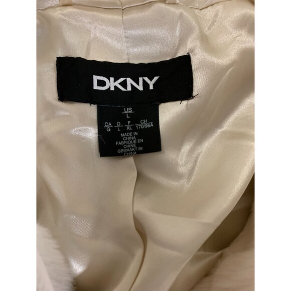 DKNY Womens Faux Fur Chevron Pattern Hooded Parka Coat Ivory Beige Size XL - Picture 7 of 9